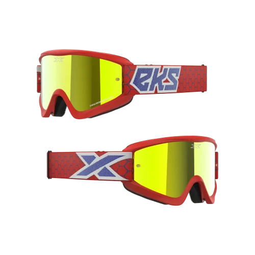 GOX FLAT-OUT MIRROR GOGGLE RED, WHITE, BLUE METALLIC - GOLD MIRROR LENS
