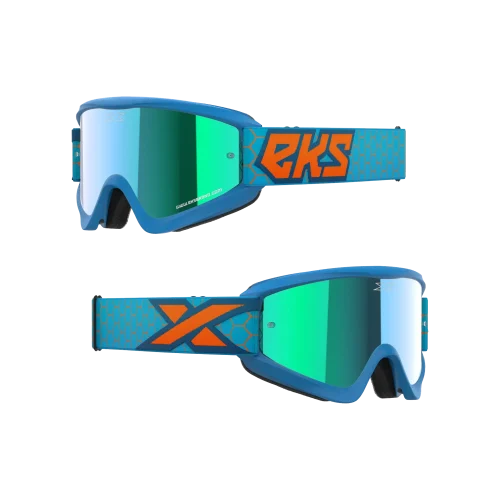 GOX FLAT-OUT MIRROR GOGGLE LIQUID CYAN, FLO ORANGE - BLUE MIRROR LENS